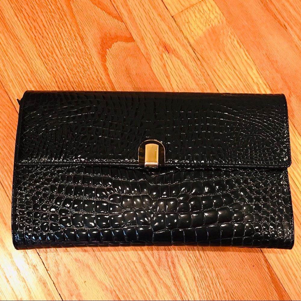 Emil Borse black croc print clutch/crossbody bag